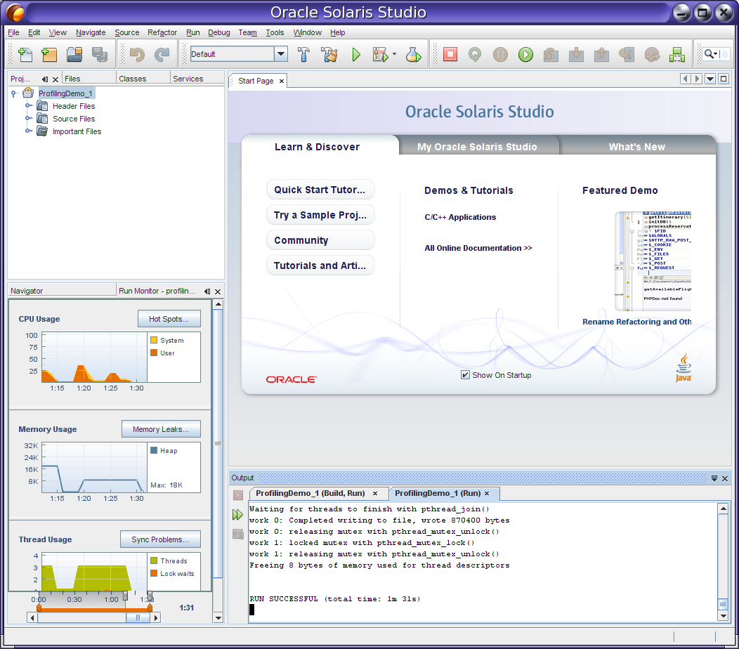 Screen capture of the IDE with Run Monitor tools