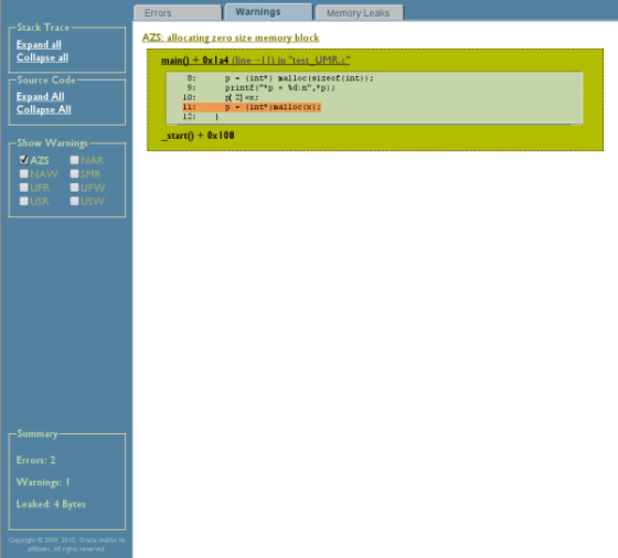 image:Warnings tab of HTML Discover report with stack trace and source code
