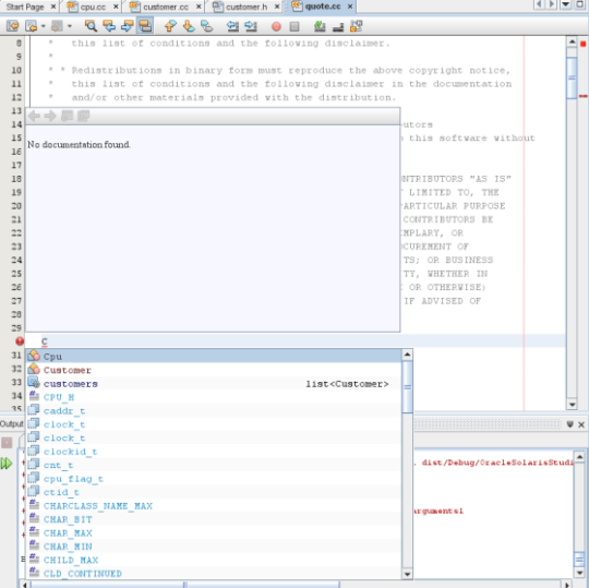 Code completion list