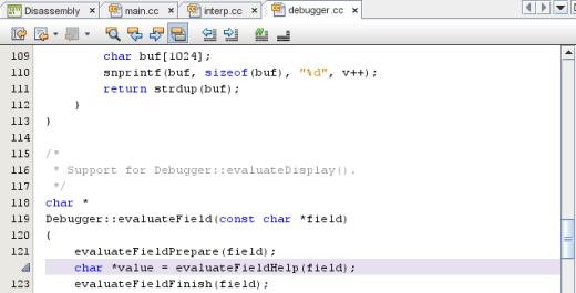 Editor window with lavender stripe in evaluateField