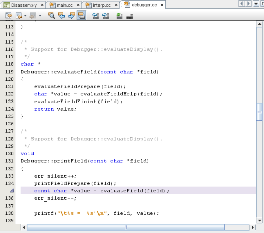 Editor window with lavender strip in printField