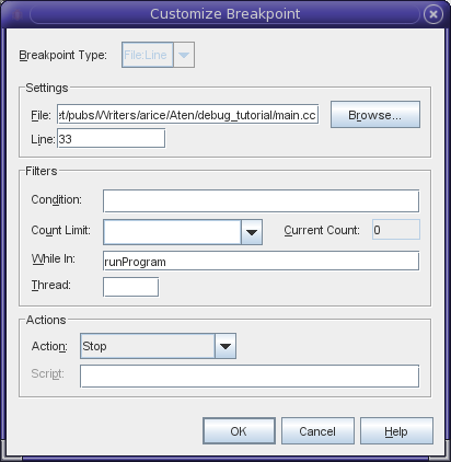 Customize Breakpoint window