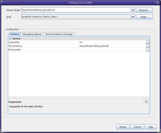 Debug Executable dialog box Debug Executable dialog box