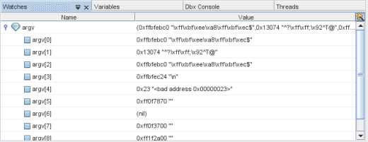 Watches window with argv expanded