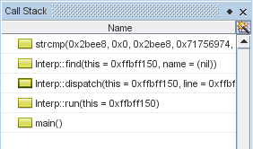 Call Stack window with caller marked as current frame Call Stack window with caller marked as current frame