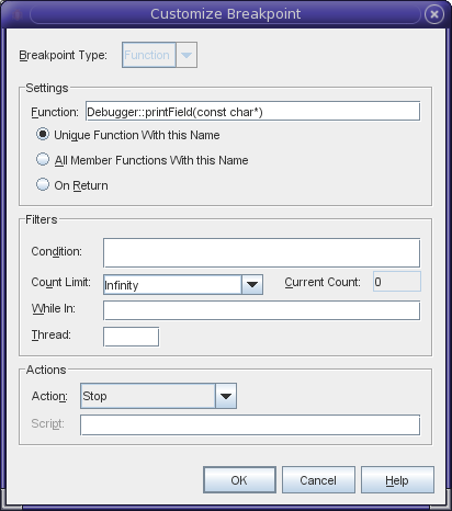 Customize Breakpoint dialog box