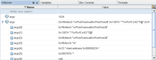 Watches window with sorted watches Watches window with sorted watches