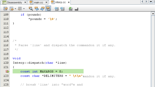 Editor window with execution stopped at line 122