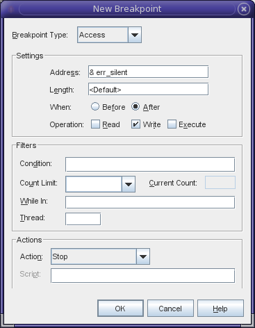 New Breakpoint window New Breakpoint window