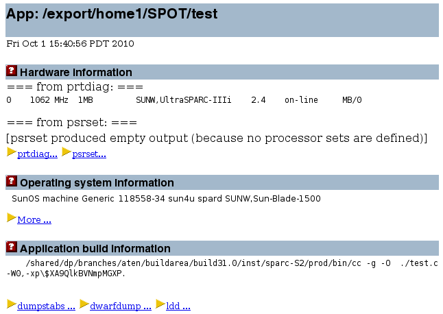Screen capture of SPOT report