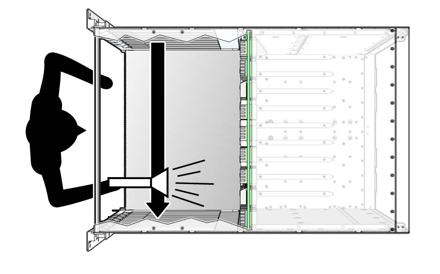 Illustration shows how to check the line card XBOW connectors.