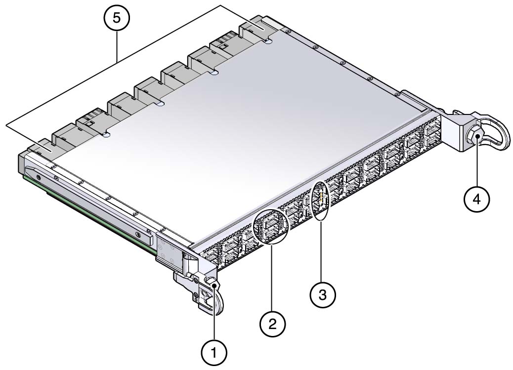 Illustration shows the features of the line card.