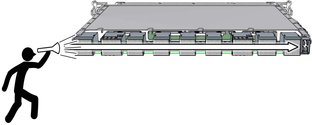 Illustration shows a line card XBOW connectors being inspected.