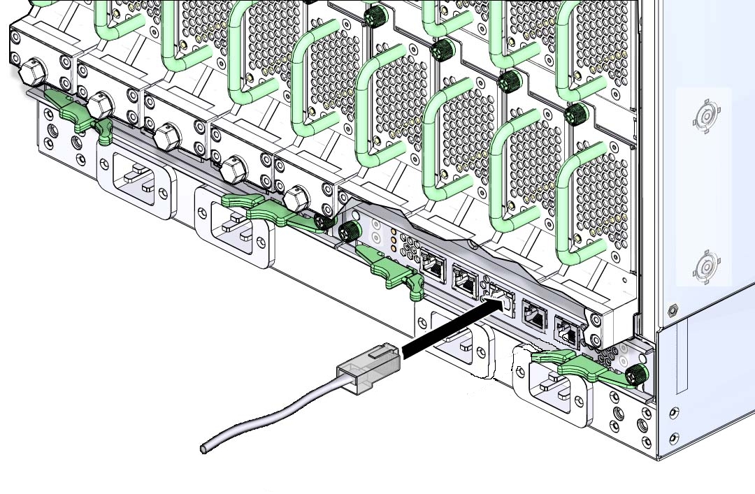 Illustration shows the network management cable being attached.