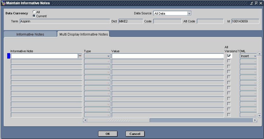 Maintain Informative Notes window