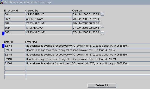 The Error Log window in the UI. The Error Log window in the UI.