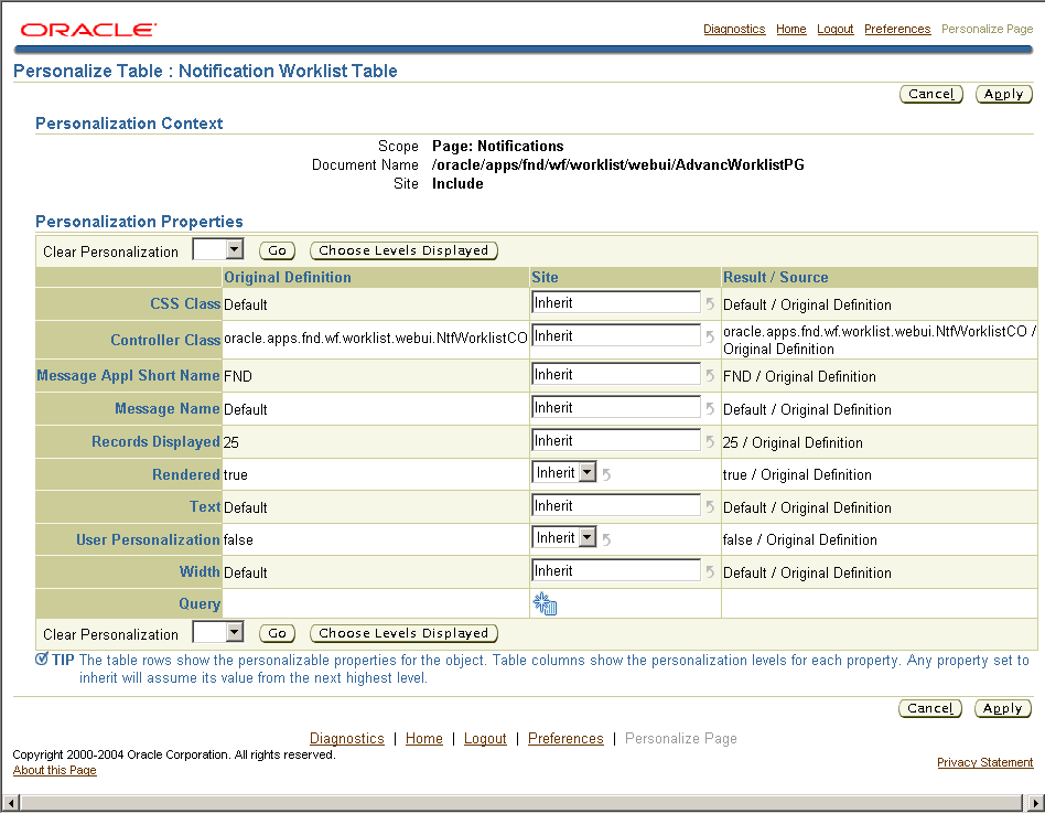 set personalization form from launch oracle request