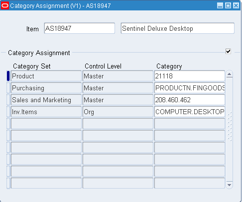 item category assignment in oracle apps