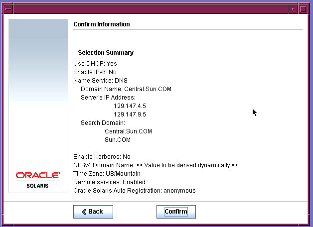 This screen capture shows the Ready to Install screen. The screen lists the configuration information that was entered during the installation.
