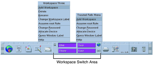 Front panel shows the screen lock icon to the left of the switch area, and the exit button to the right.