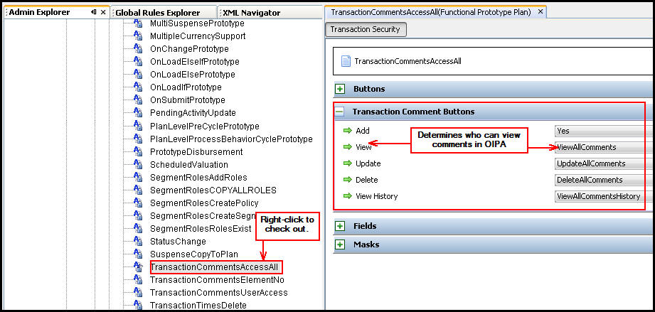 Comment Security in Admin Explorer
