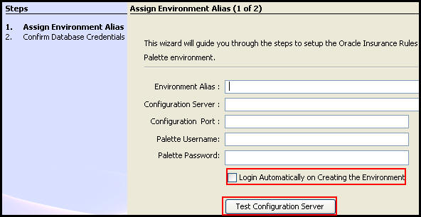 Step One of the Environment Creation Wizard