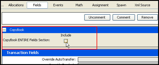 CopyBook section expaned in Fields pane
