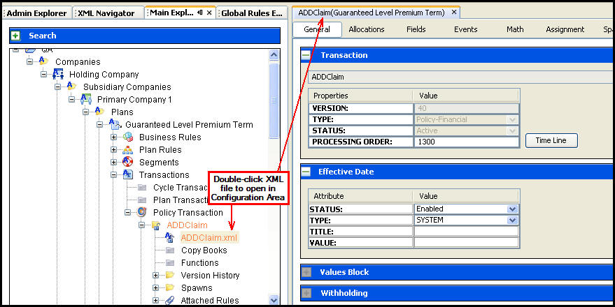 Main Explorer with business rule open in Configuration area