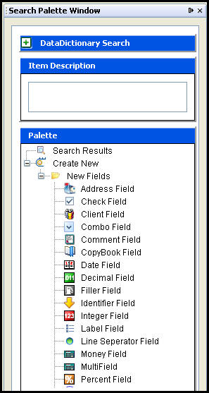 Search Palette window for fields
