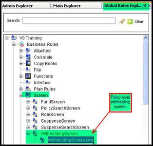 Withholding Screen in Rules Palette Global Explorer