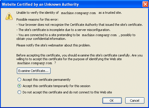 image:This screen shot shows how a browser might respond to an untrusted certificate.