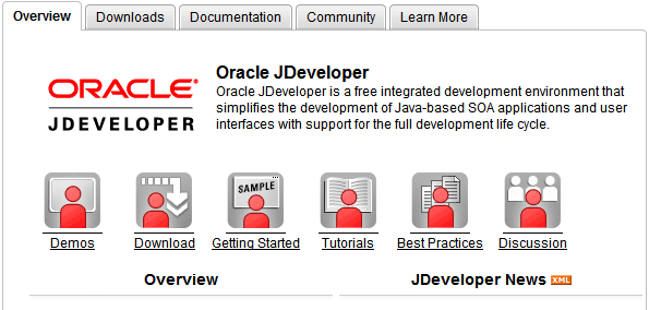 JDeveloper web site page on OTN