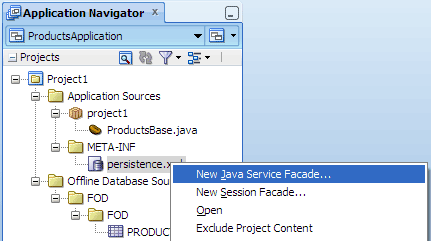 New Java Service Facade context menu item