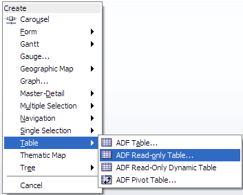 Create context menu, Table