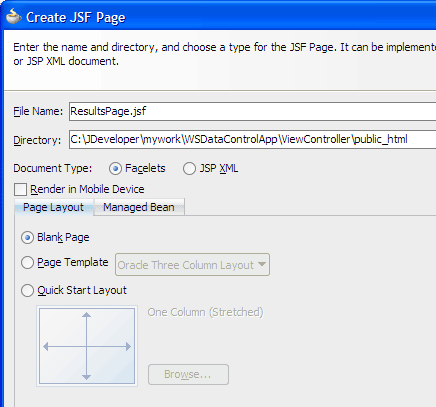 Create JSF Page dialog