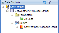 Data Controls panel, GetWeather node expanded