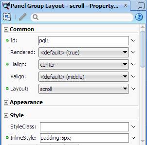 Property Inspector, panel group layout
