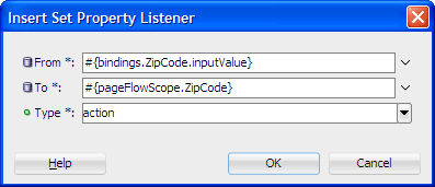 Insert Set Property Listener dialog
