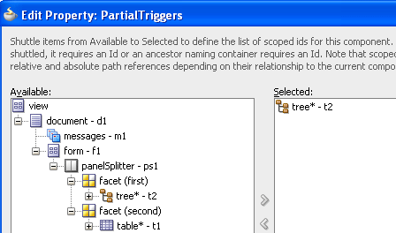 Edit Property dialog for partial triggers