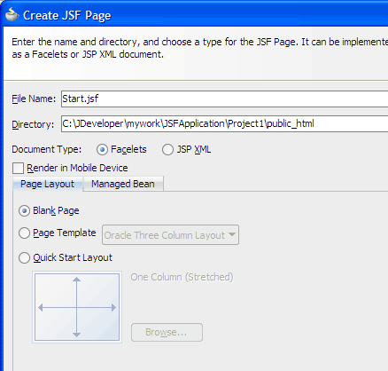 Create JSF Page dialog