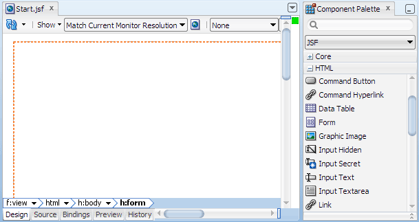 Visual editor, Component Palette