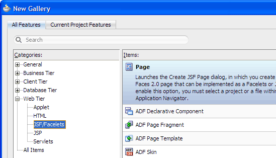 new gallery, web tier, jsf/facelets