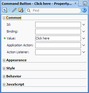 Property Inspector, command button text