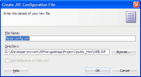 Create JSF Configuration File dialog