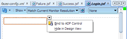 Visual editor, JSF page