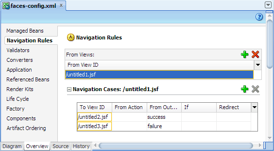 Navigation rules displayed in the overview editor
