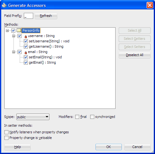 Generate Accessors dialog