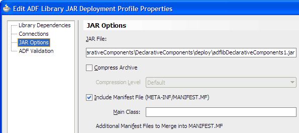 ADF Library JAR Deployment Profile Properties dialog