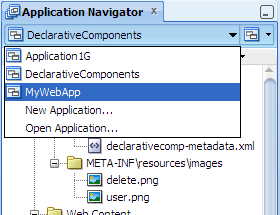 Application dropdown list, Application Navigator