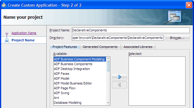 Create Generic Application, project name
